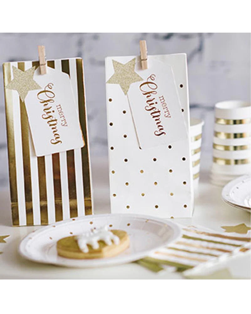 Gold Stripes and Dots Lolly Bags Pack of 10 - Image 3