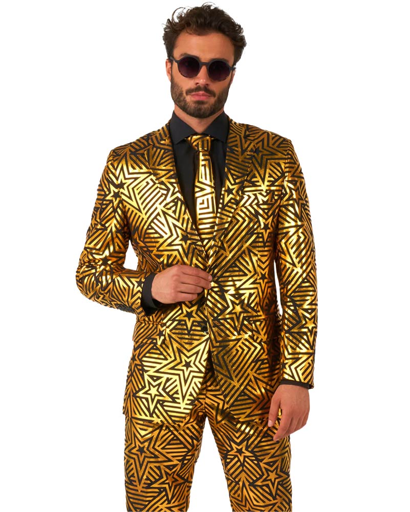 70s Golden Geo Star Opposuit Premium Mens Suit - Image 3