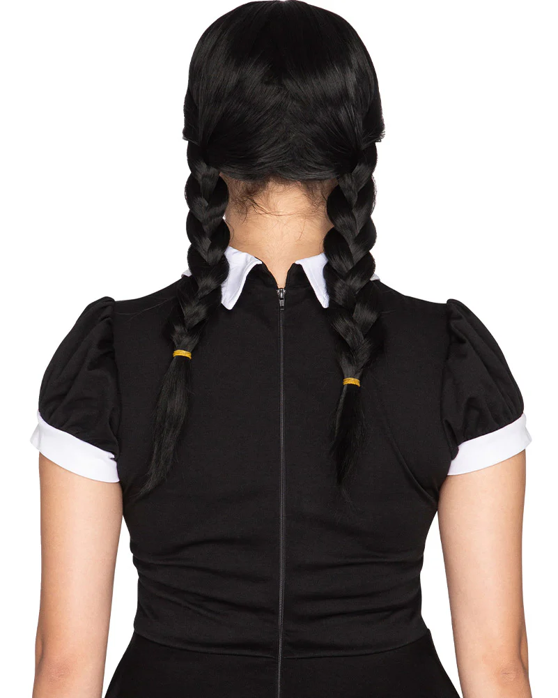 Gothic Girl Deluxe Plaited Black Wig - Image 3