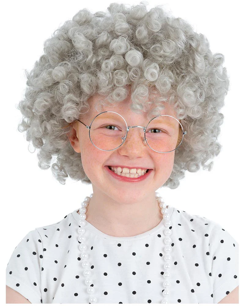 Granny Perm Grey Curly Kids Wig - Image 2