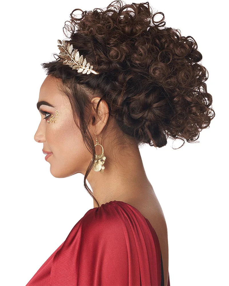 Greco Roman Goddess Curly Brown Clip On Wig - Image 2