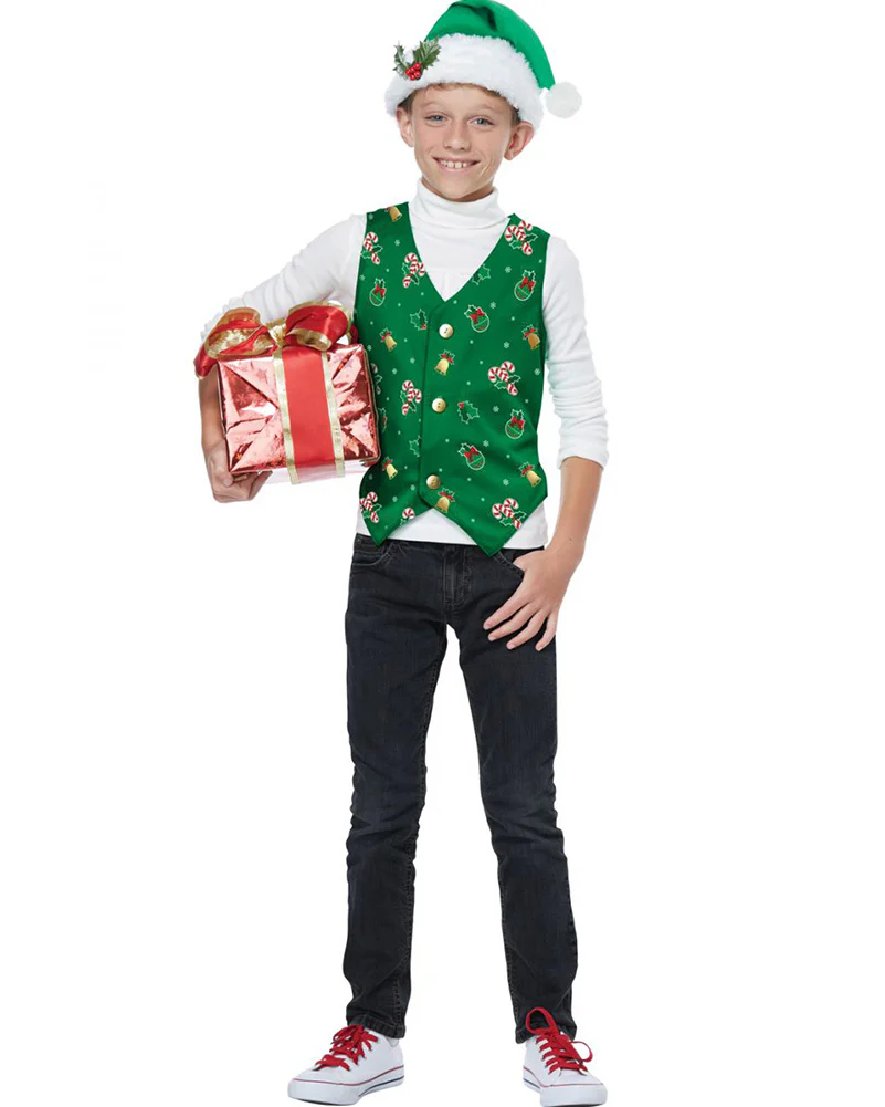 Green Christmas Holiday Vest Kids Christmas Costume - Image 2