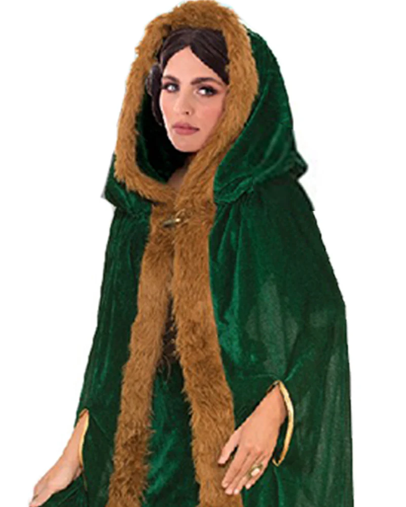 Green Faux Fur Trim Cape - Image 2