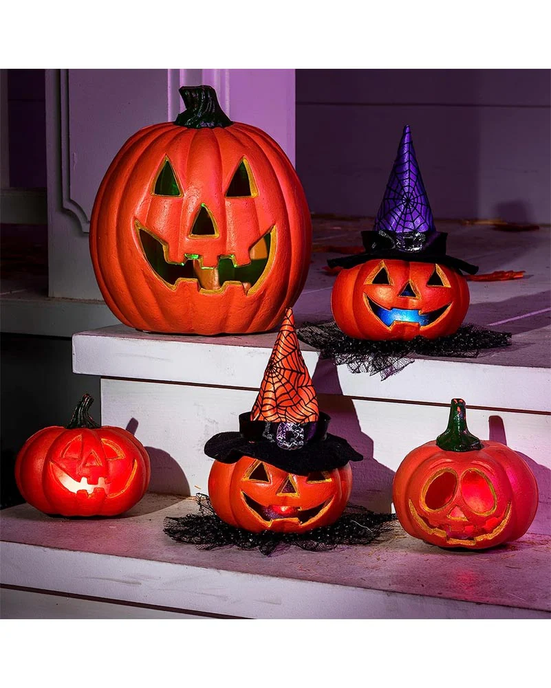 Halloween Pumpkin Light Up Decoration Pack of 5 - Image 2