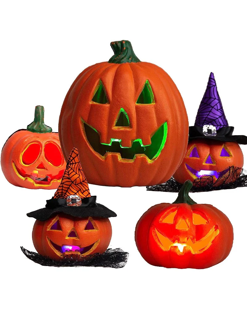 Halloween Pumpkin Light Up Decoration Pack of 5 - Image 3