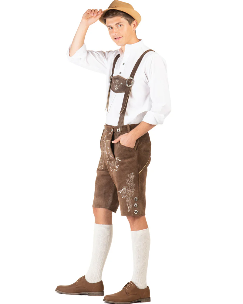 Hans Authentic Leather Lederhosen Mens Costume - Image 2