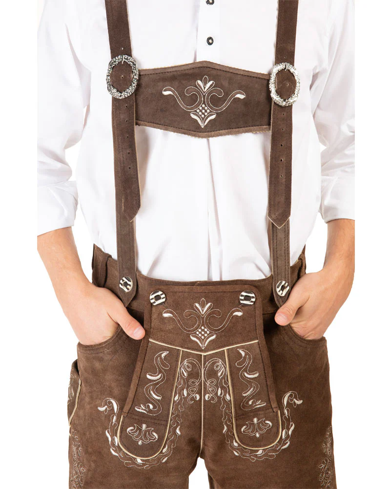 Hans Authentic Leather Lederhosen Mens Costume - Image 4