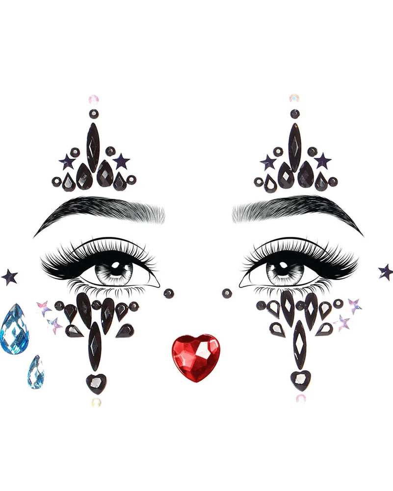 Harlequin Black Adhesive Face Jewels Sticker - Image 2