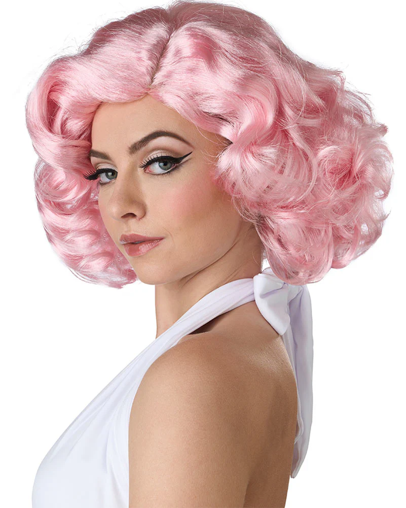 50s Hollywood Glamour Short Curly Pink Wig - Image 2