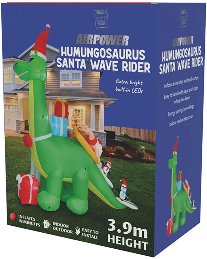 Humungosaurus Santa Wave Rider Christmas Lawn Inflatable 3.9m - Image 4