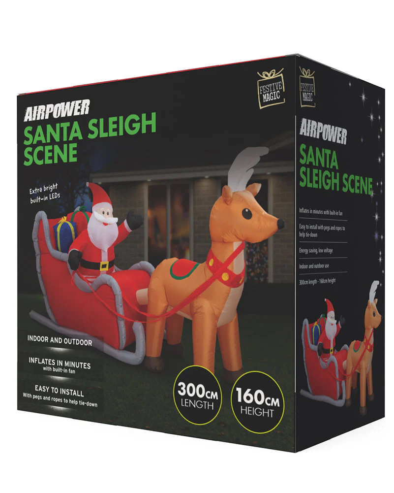 Jumbo Santa Sleigh Reindeer Inflatable Christmas Decoration 3m - Image 4