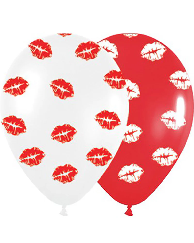 Kiss Me Kisses Red and White Latex Balloons Pack of 12