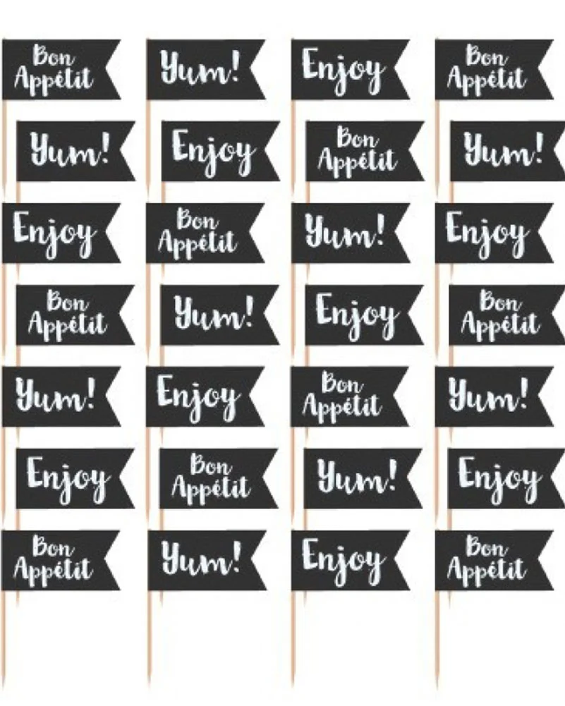Kraft Paper Party Flag Picks Black Pack of 36