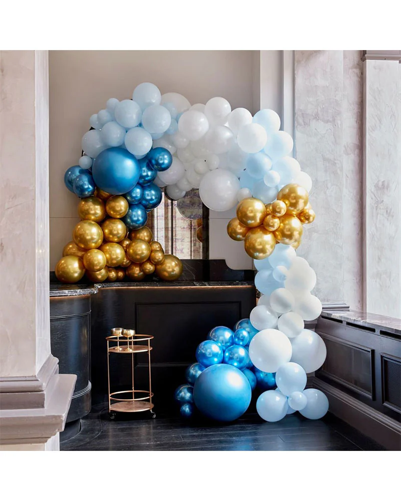 Large Blues and Gold Chrome Balloon Arch Pack of 200 - Image 2
