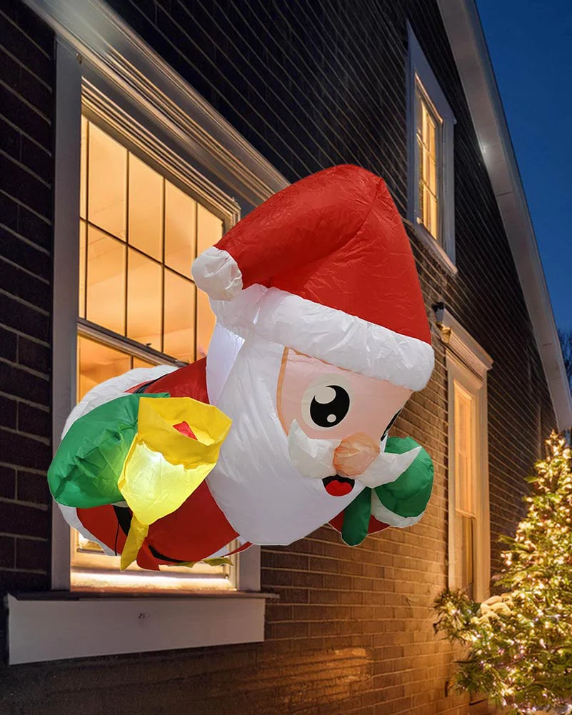 LED Santa With Bell Inflatable Christmas Window Decoration 1.2m - Image 2