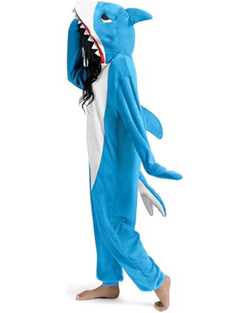 Light Blue Shark Hooded Adult Jumpsuit - Image 2