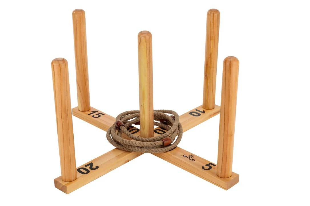 Mega Quoits Wooden Rope Ring Toss Outdoor Game Set 100cm with 4 Rings - Image 2
