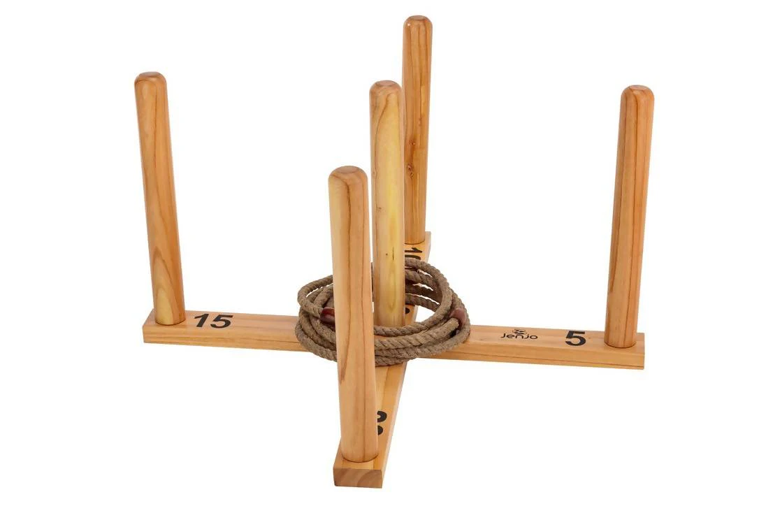 Mega Quoits Wooden Rope Ring Toss Outdoor Game Set 100cm with 4 Rings - Image 3