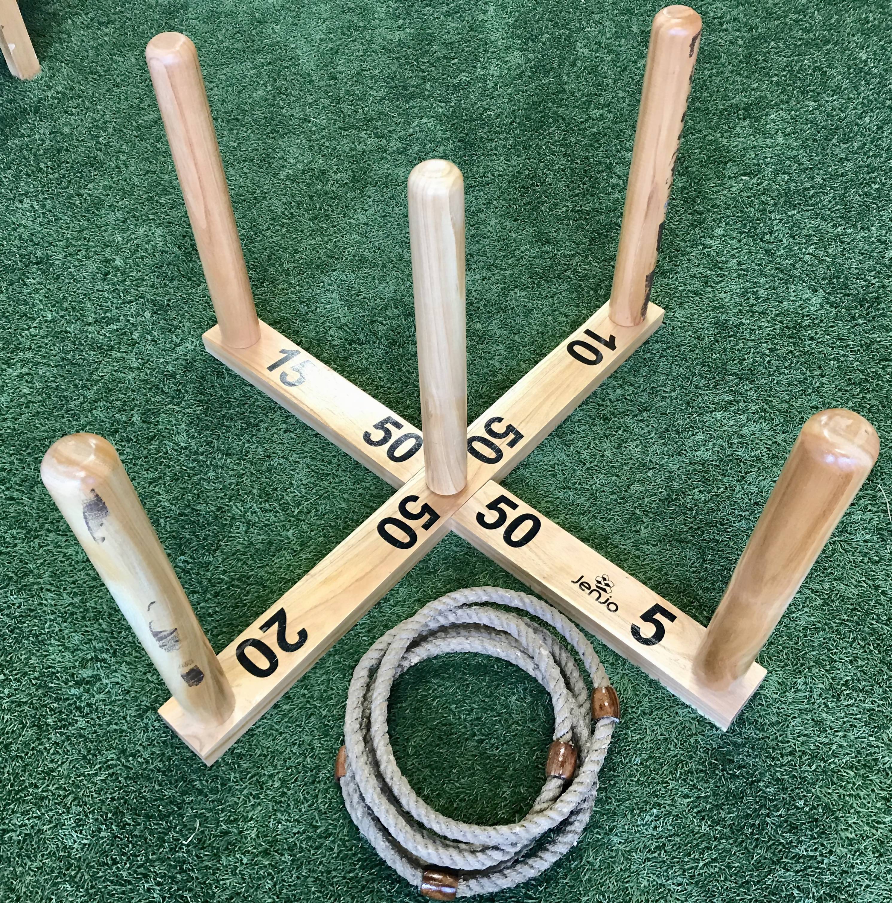 Mega Quoits Wooden Rope Ring Toss Outdoor Game Set 100cm with 4 Rings - Image 5