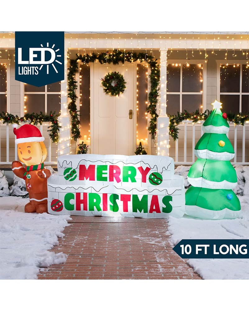 Merry Christmas Sign with Tree and Gingerbread Man Lawn Inflatable 3m - Image 11