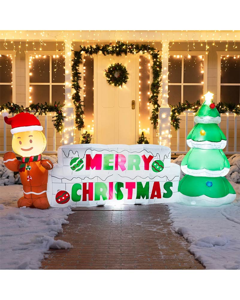 Merry Christmas Sign with Tree and Gingerbread Man Lawn Inflatable 3m - Image 12