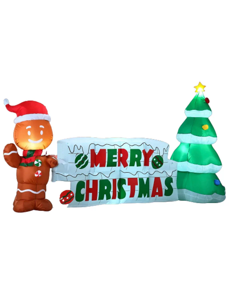 Merry Christmas Sign with Tree and Gingerbread Man Lawn Inflatable 3m - Image 2