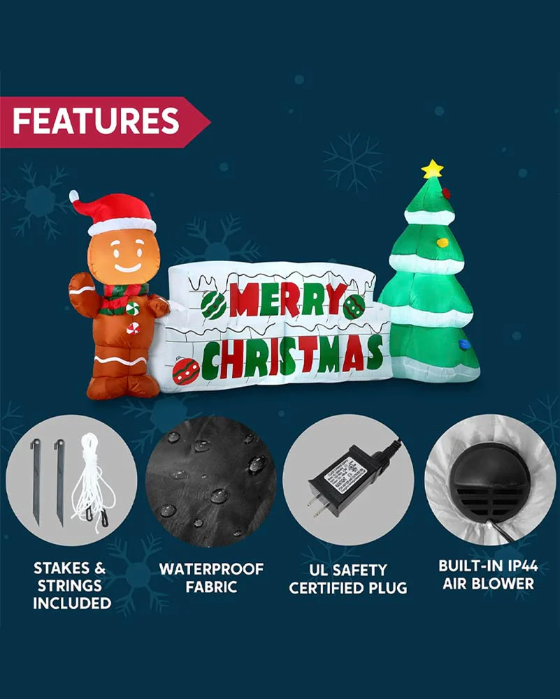 Merry Christmas Sign with Tree and Gingerbread Man Lawn Inflatable 3m - Image 3