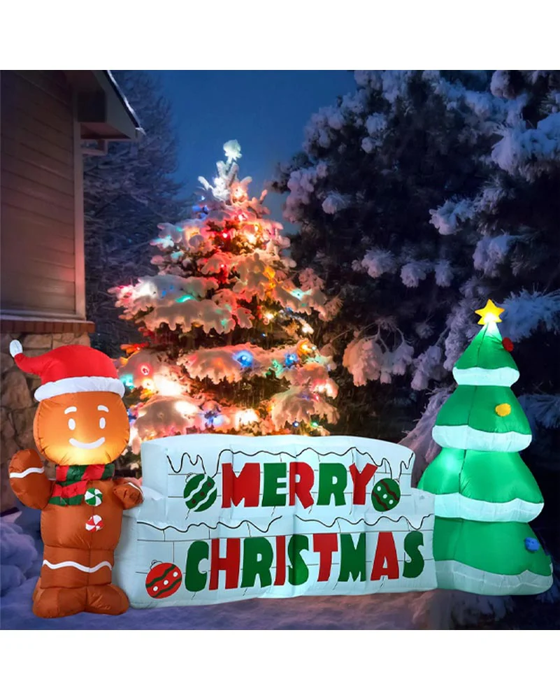 Merry Christmas Sign with Tree and Gingerbread Man Lawn Inflatable 3m - Image 4