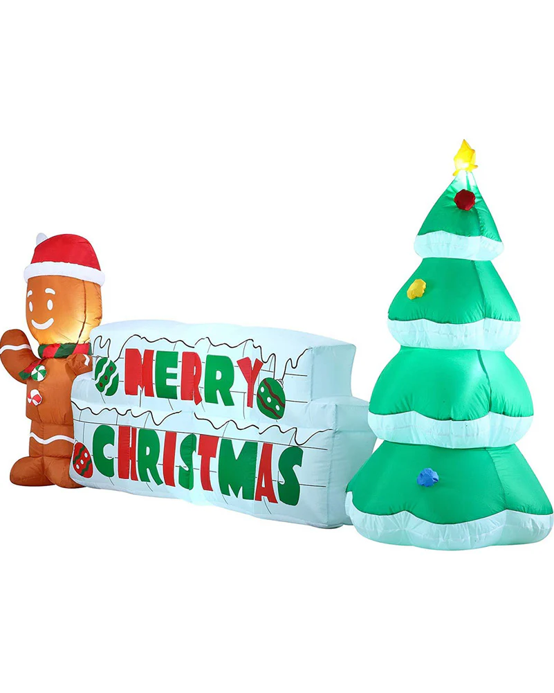Merry Christmas Sign with Tree and Gingerbread Man Lawn Inflatable 3m - Image 6