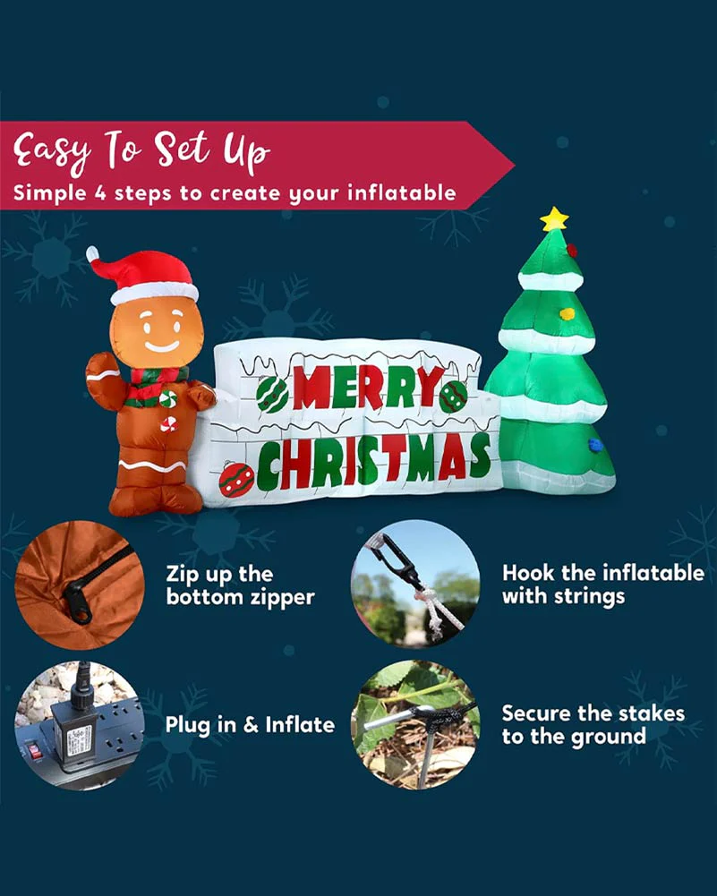 Merry Christmas Sign with Tree and Gingerbread Man Lawn Inflatable 3m - Image 8