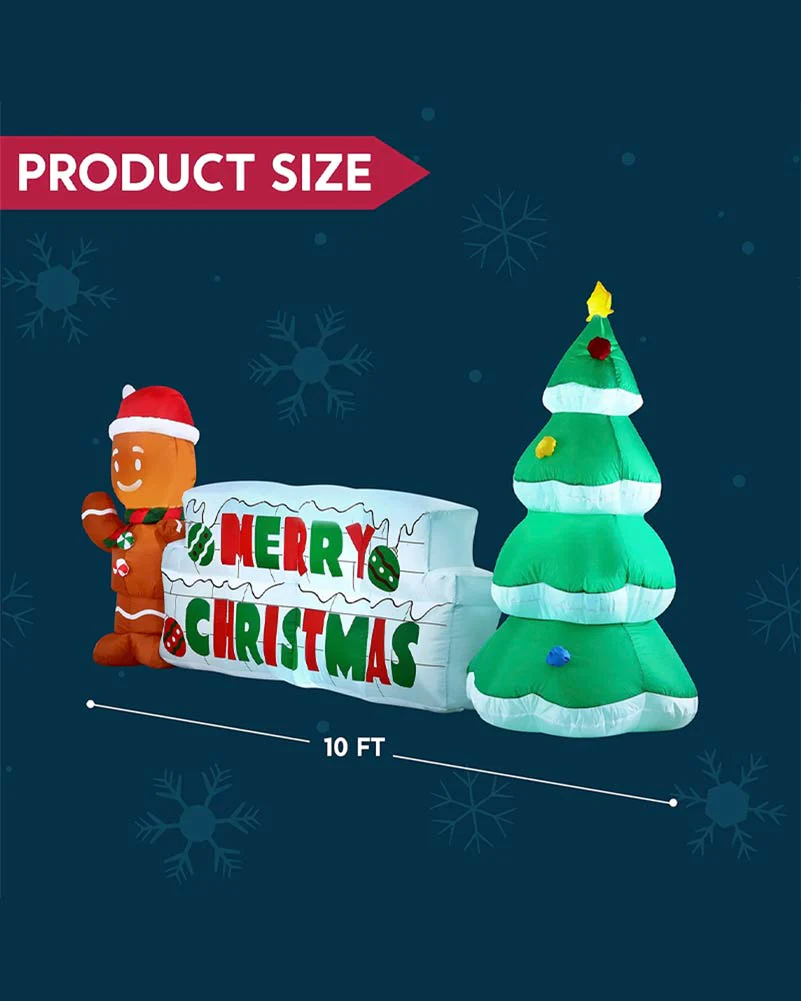 Merry Christmas Sign with Tree and Gingerbread Man Lawn Inflatable 3m - Image 9