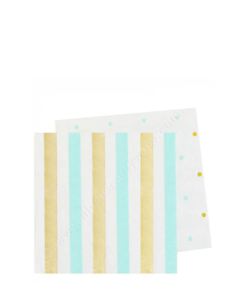 Mint Gold Stripes and Dots Cocktail Napkins Pack of 20