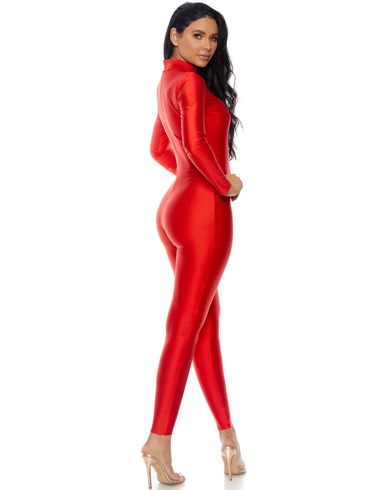 Mock Neck Red Jumpsuit Womens Costume - Image 3