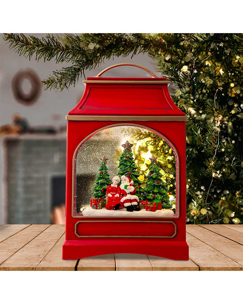 Mr And Mrs Claus Large Lantern Glitter Swirl Christmas Decoration 29cm - Image 4
