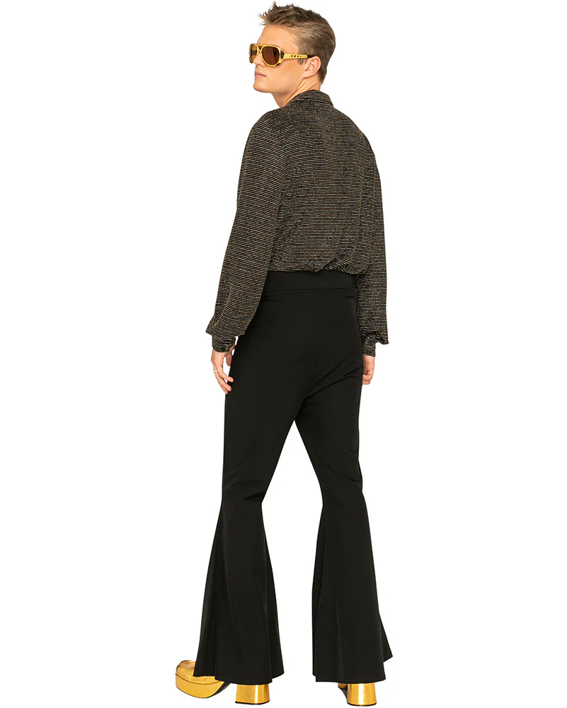 70s Mr Disco Black Shimmer Mens Shirt - Image 5