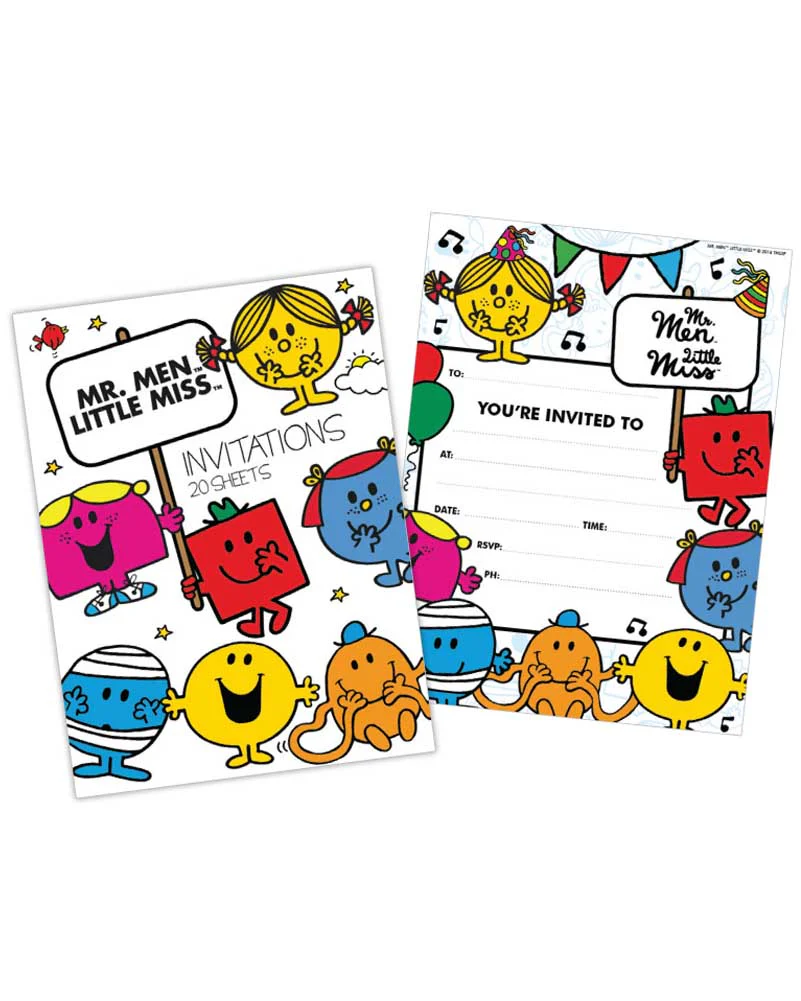 Mr Men Little Miss Padded Invitations Pack of 20