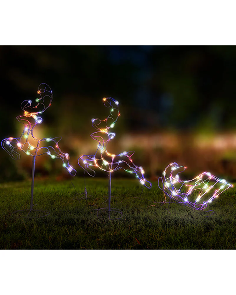 Multi-Coloured Leaping Reindeers With Sleigh Solar Christmas LED Light 3m - Image 2