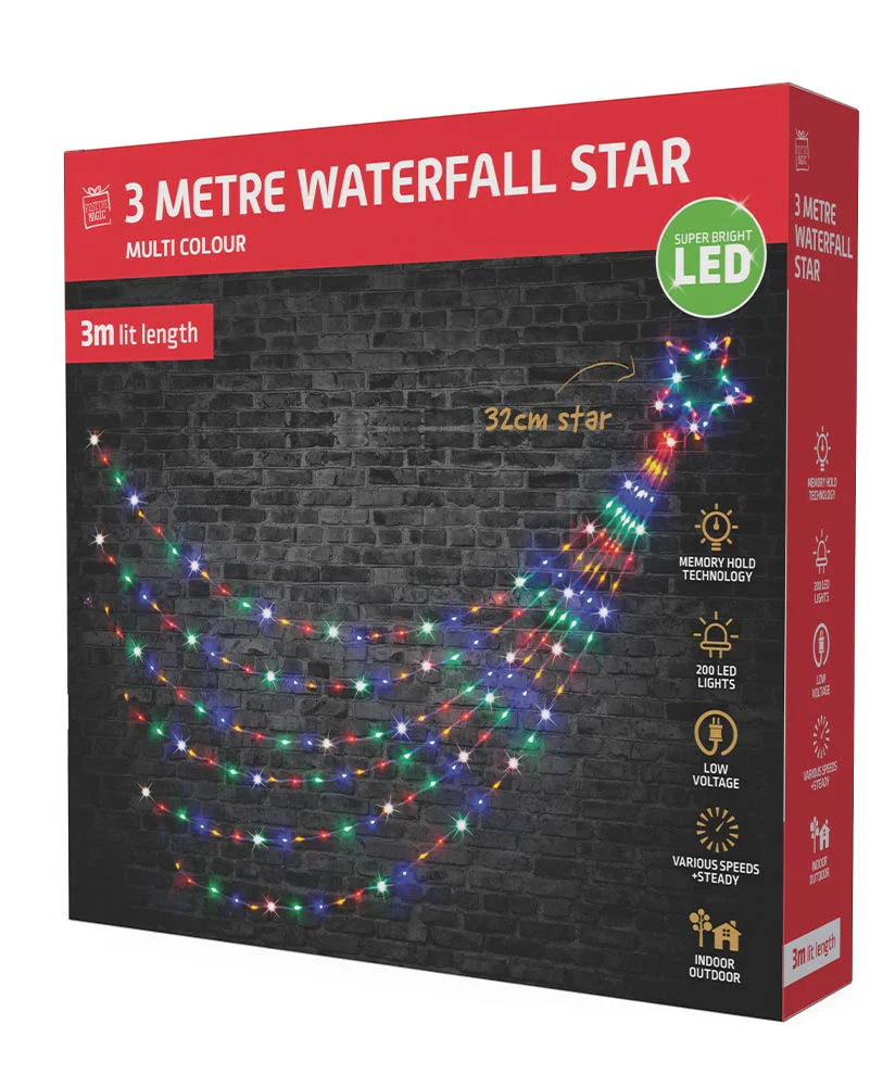 Multicolour LED Waterfall Star 200 Piece 3m - Image 5