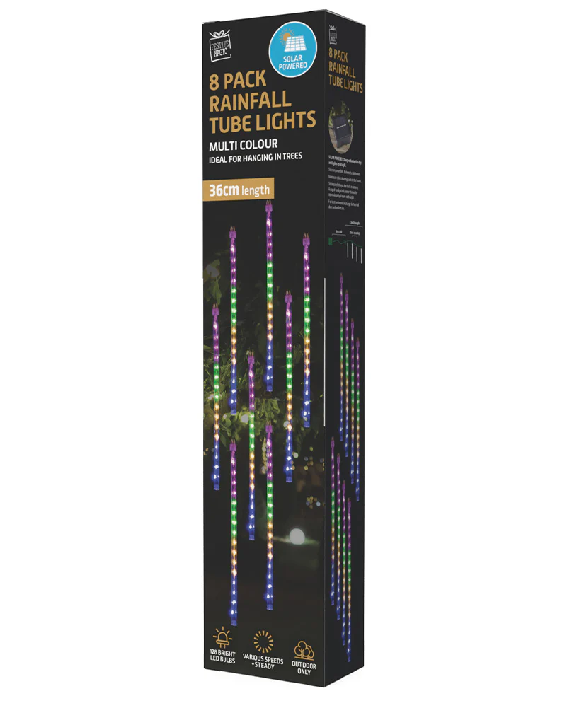 Multicolour Solar Rainfall Tube Christmas Lights 8 Piece - Image 5