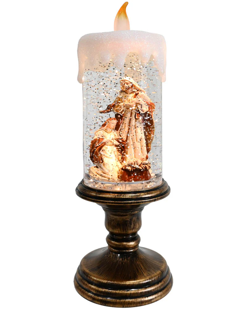 Nativity Pedestal Candle Glitter Swirl Christmas Decoration 28cm - Image 3