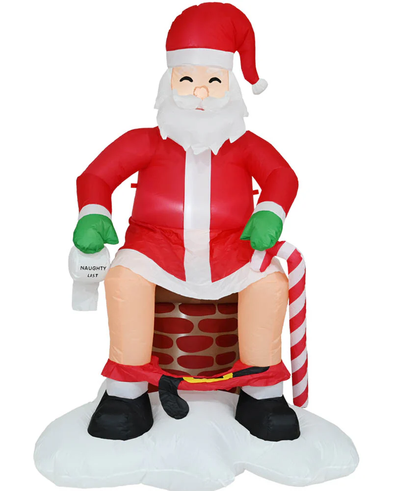 Naughty Toilet Chimney Santa Christmas Lawn Inflatable 2m - Image 2