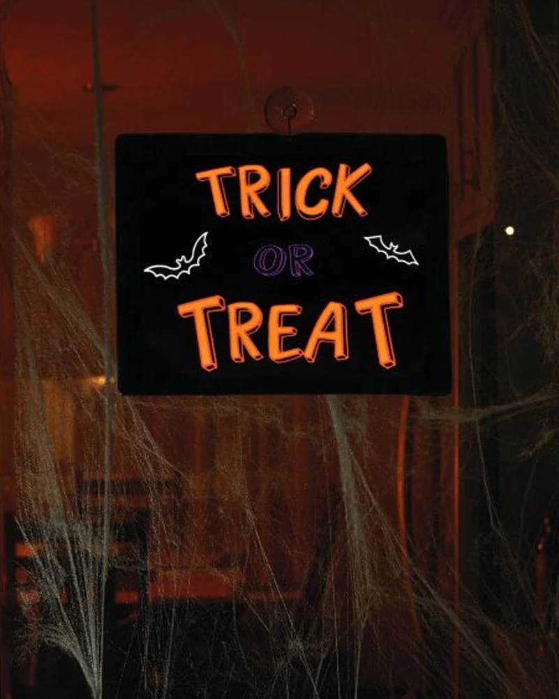 Neon Bright Light Up Trick or Treat Sign 28cm - Image 2