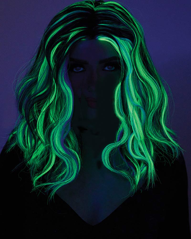 Neon Streaks Green and Black Wig - Image 2