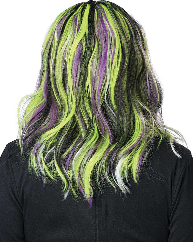 Neon Streaks Green and Black Wig - Image 3