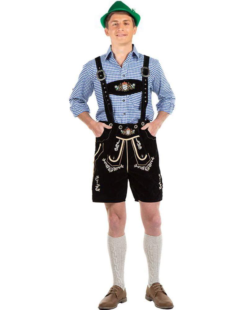 Oskar Deluxe Black Lederhosen Mens Costume