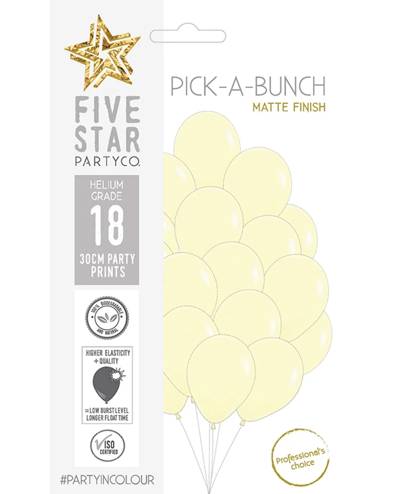 Pastel Yellow Matte Round 30cm Latex Balloons Pack of 18
