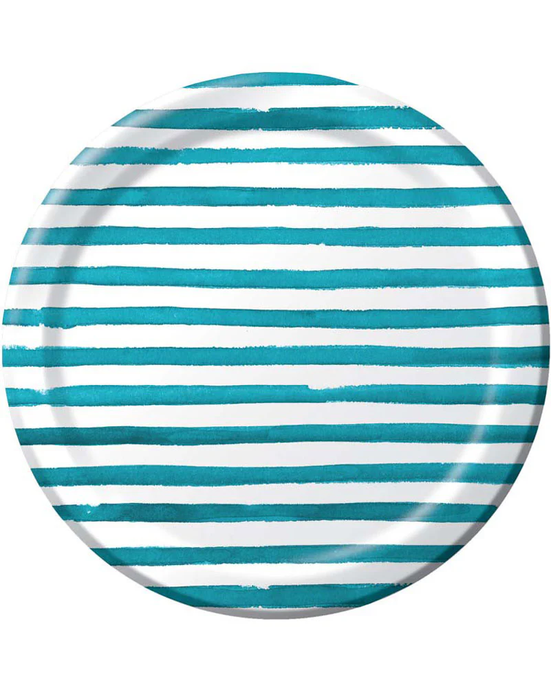 Peacock Stripe 28cm Dinner Paper Plates Pack of 8