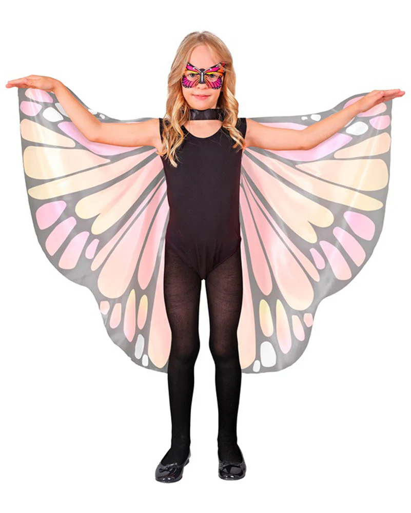 Pink and Orange Butterfly Kids Wing Cape and Eye Mask Set - Image 3