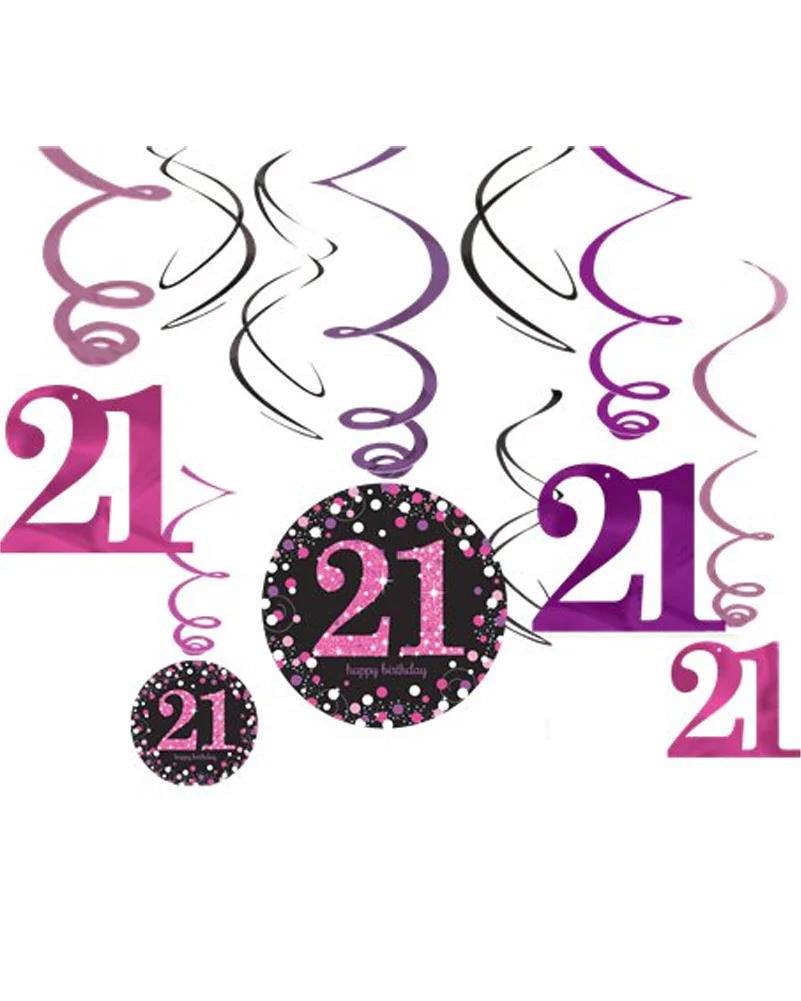 Pink Celebration 21st Hanging Swirl Decorations Pack of 12 - Image 2