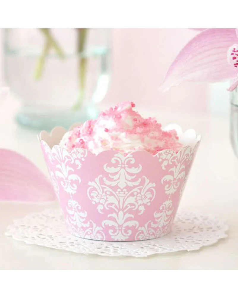 Pink Damask Cupcake Wrapper Pack of 12 - Image 2
